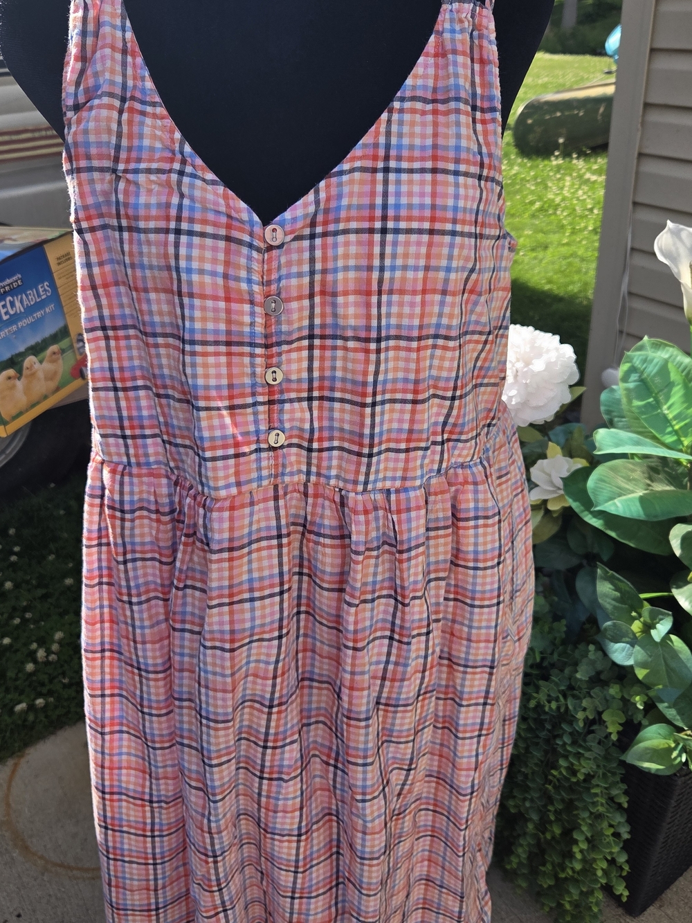 LOFT Pink Plaid Button-Front Maxi Sundress - Picture 2 of 8